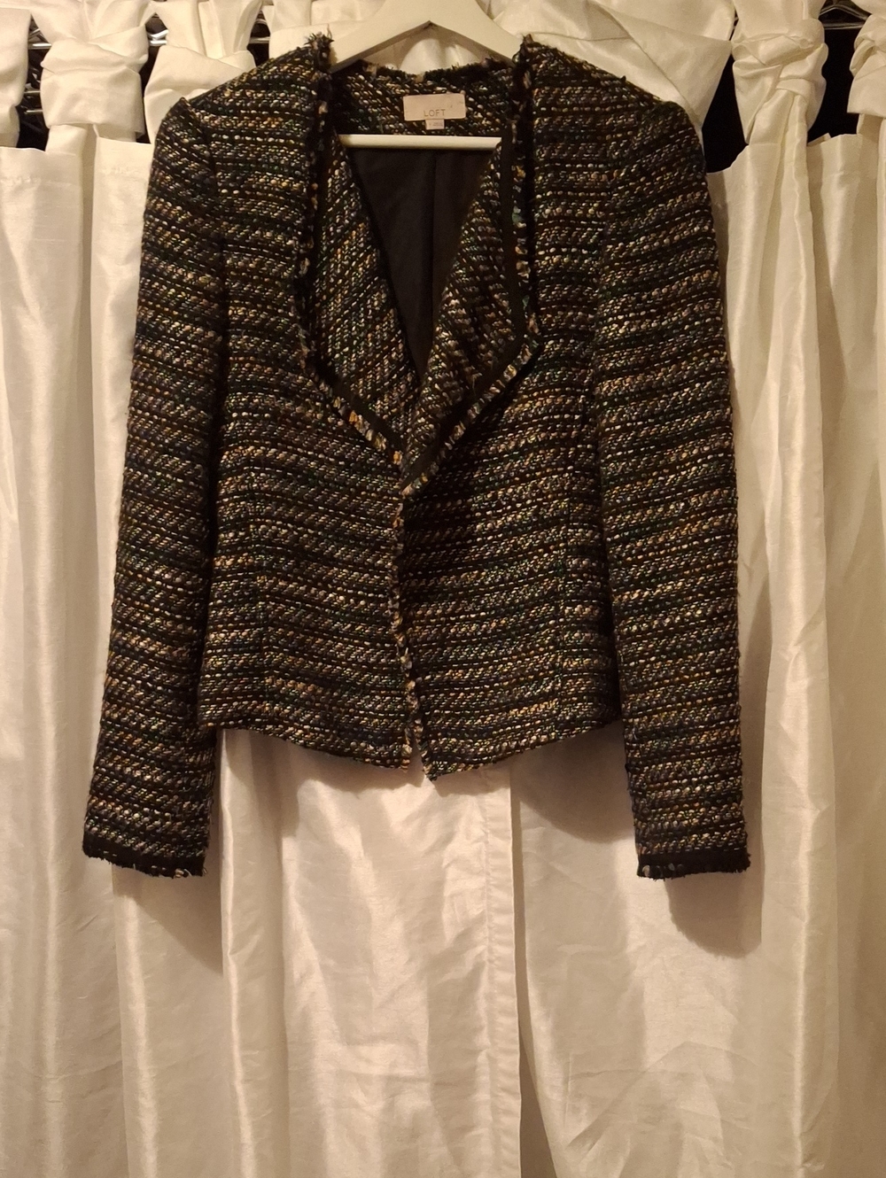 LOFT Black Tweed Blazer with Gold Threading